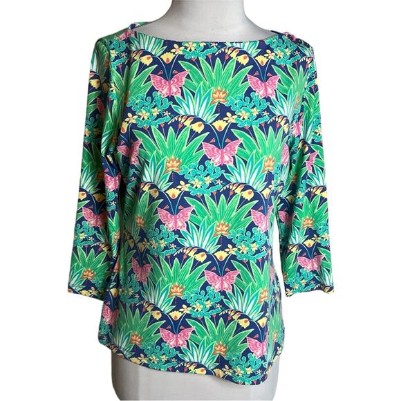 J. McLaughlin butterfly floral print Catalina cloth top Sz M - Picture 1 of 6